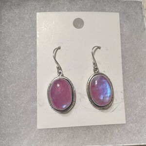 Pink rainbow moonstone sterling silver earrings